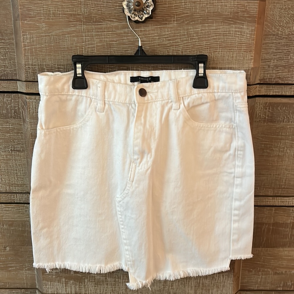Forever 21 White Jean Mini Skirt